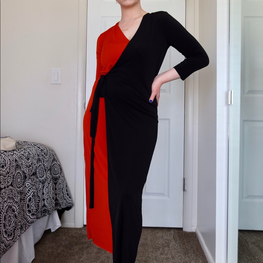 Two toned color block wrap dress